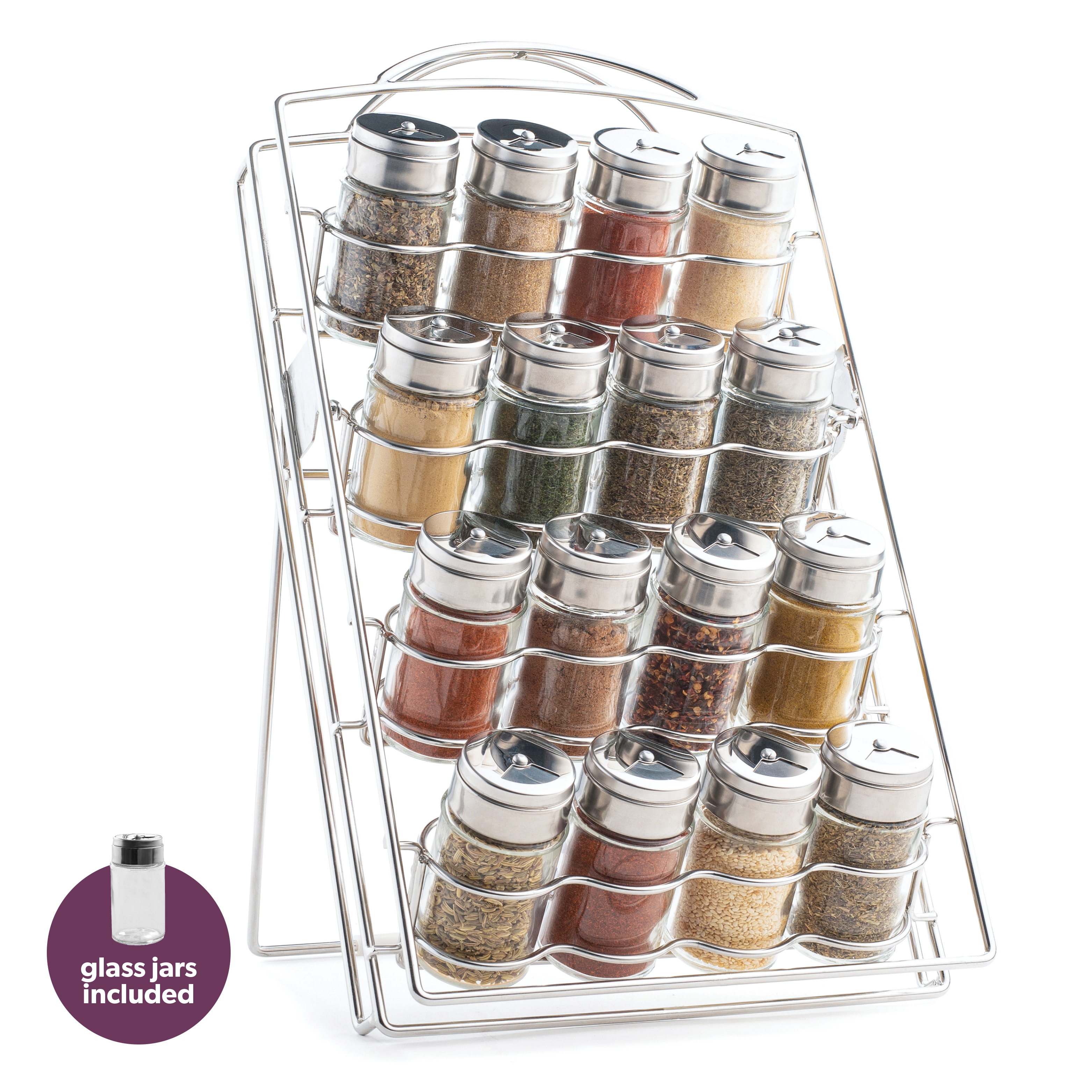 Spices and Jars Included Kamenstein 16-Jar Revolving Chrome Wire Spice Rack 