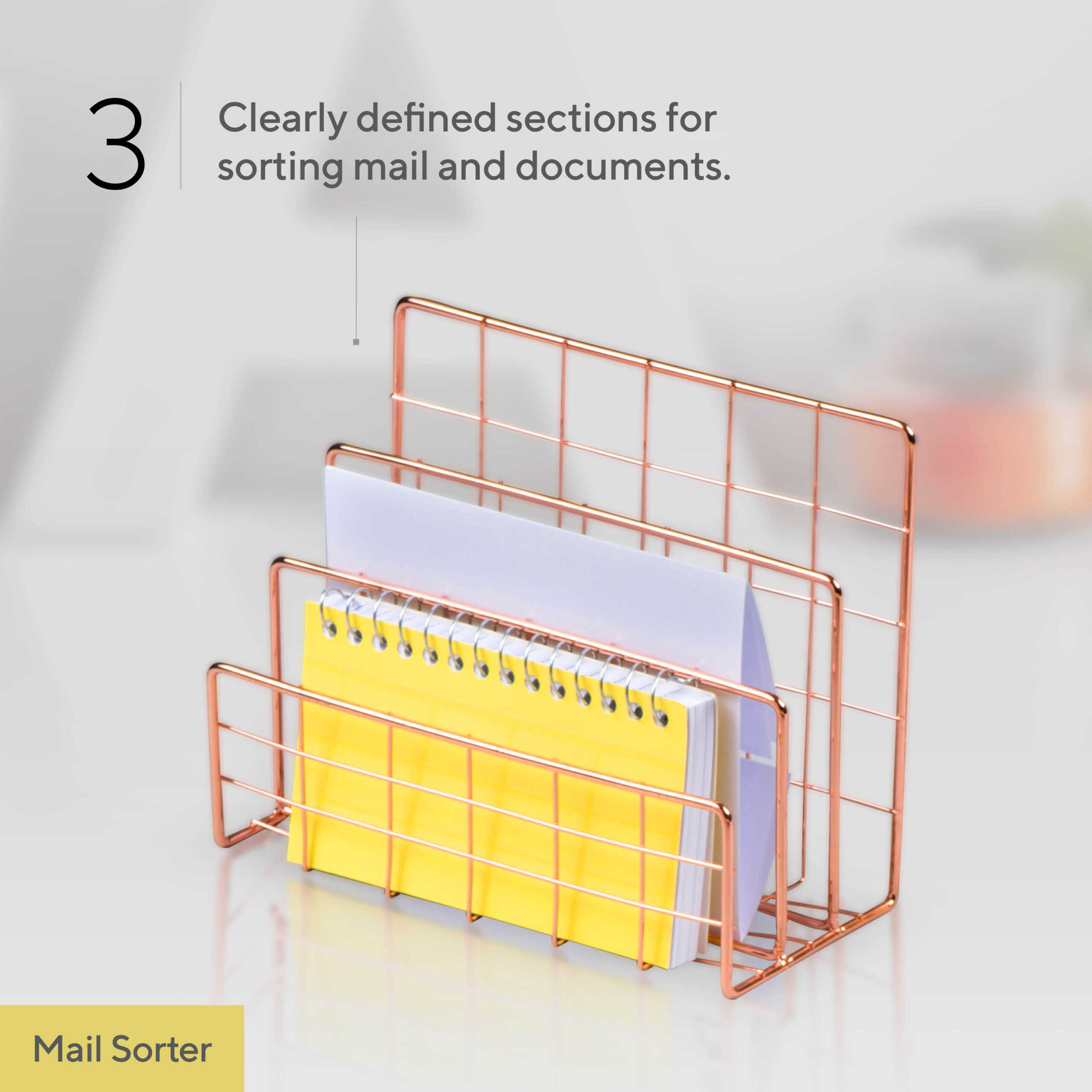 Rose Gold Metal Desk Organizer Desktop Letter Sorter Mail Tray