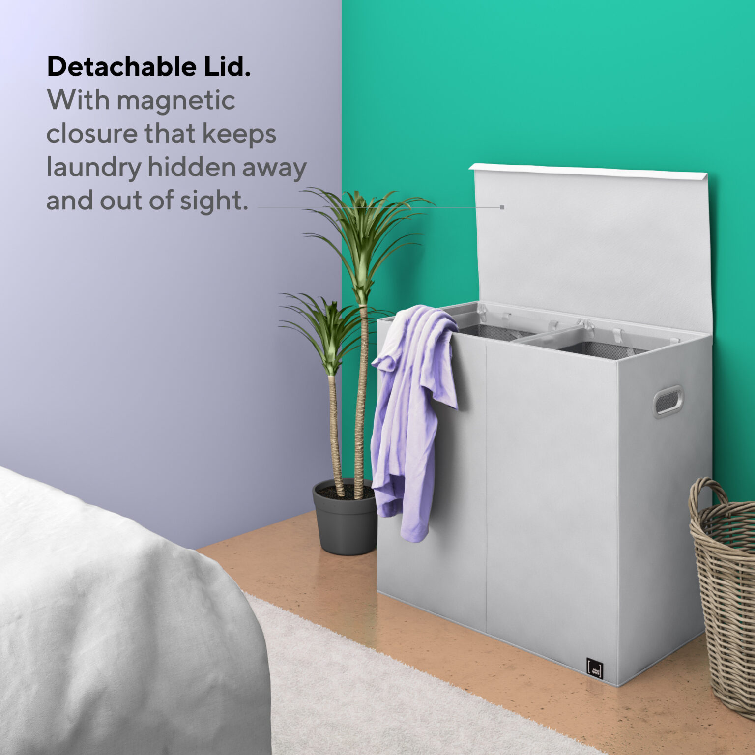Double Laundry Hamper with Lid and Removable Mesh Bags Mindspace